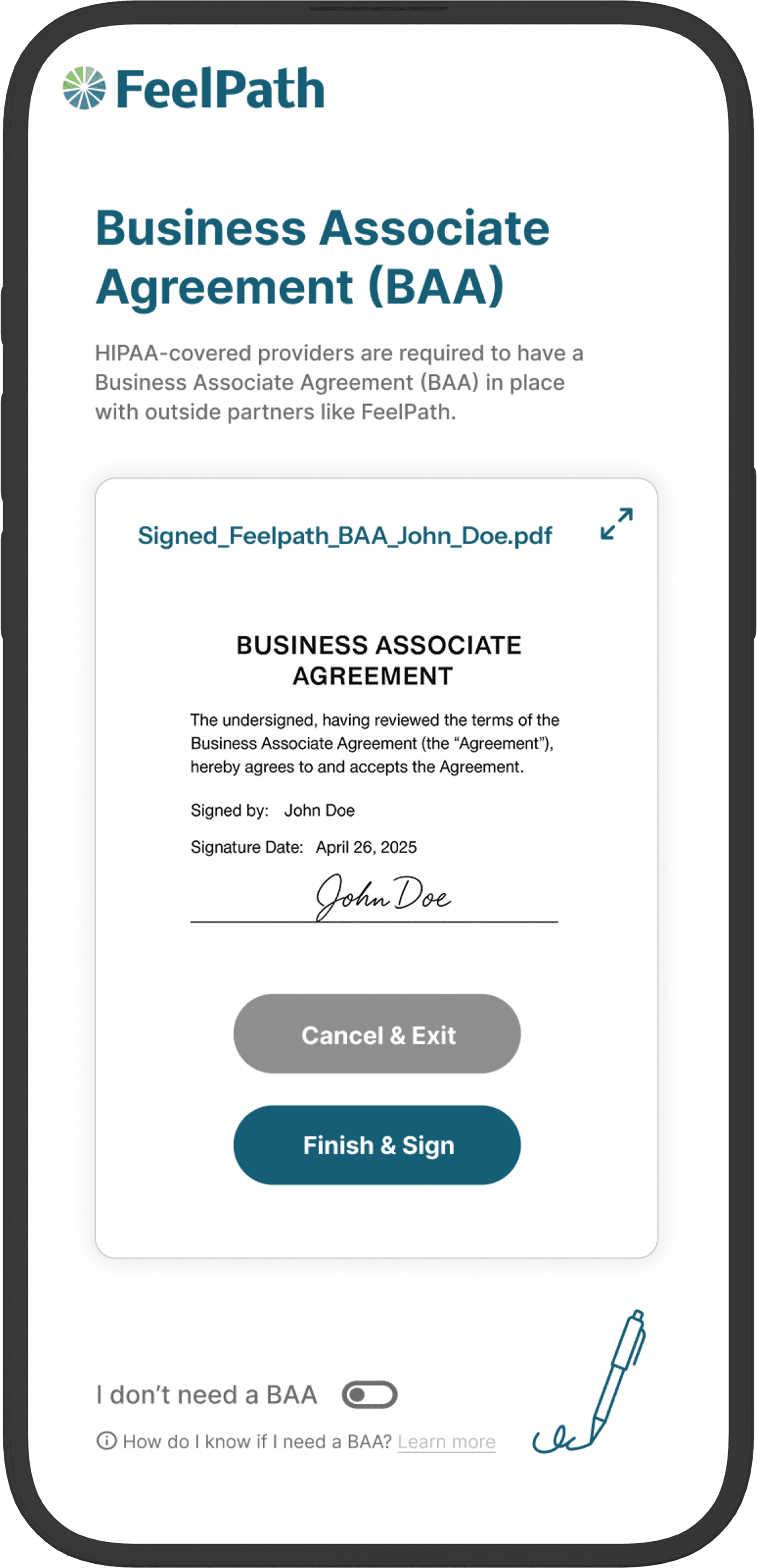 BAA signing on iPhone