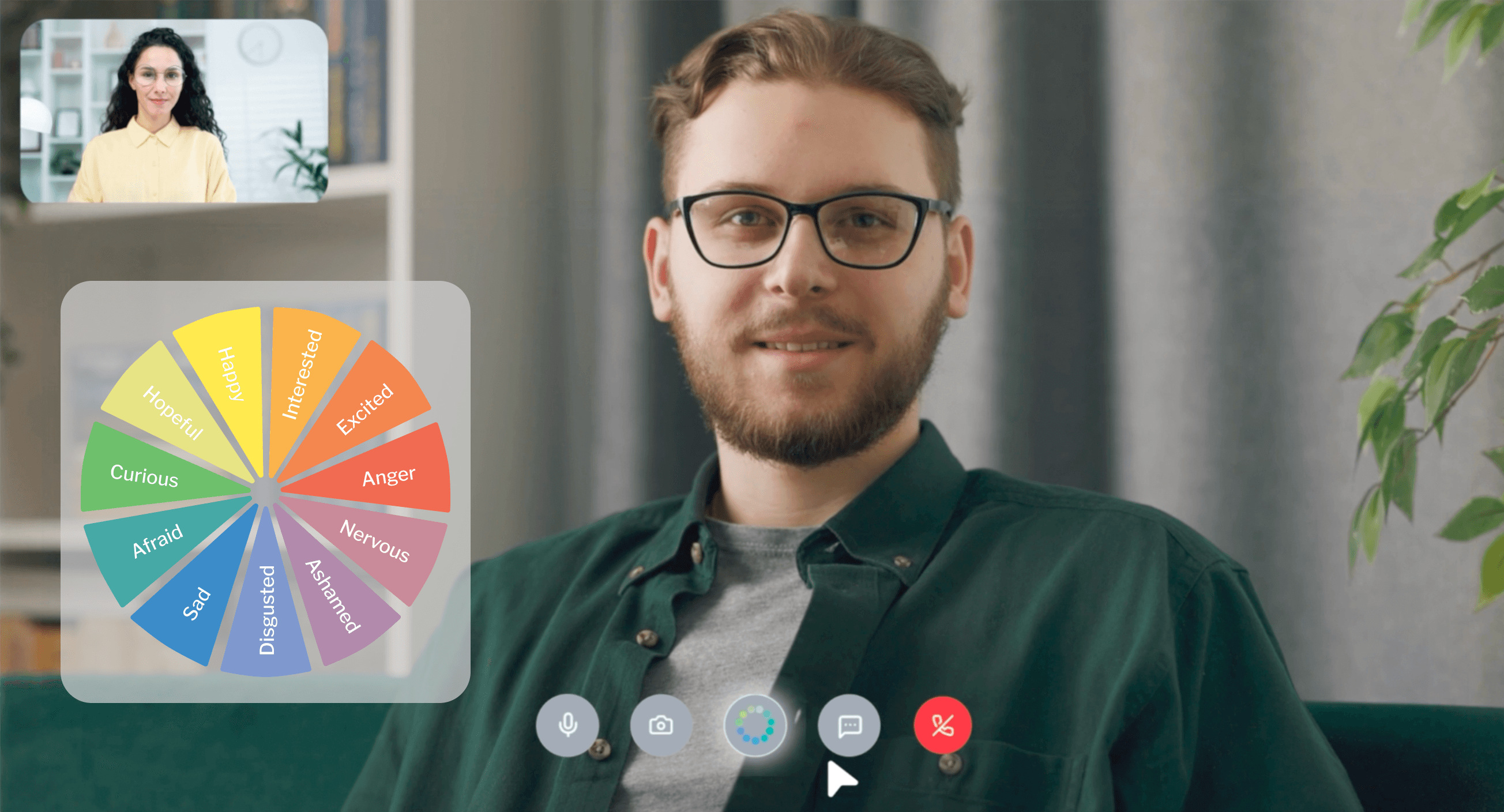 Video session with an emotion wheel overlay
