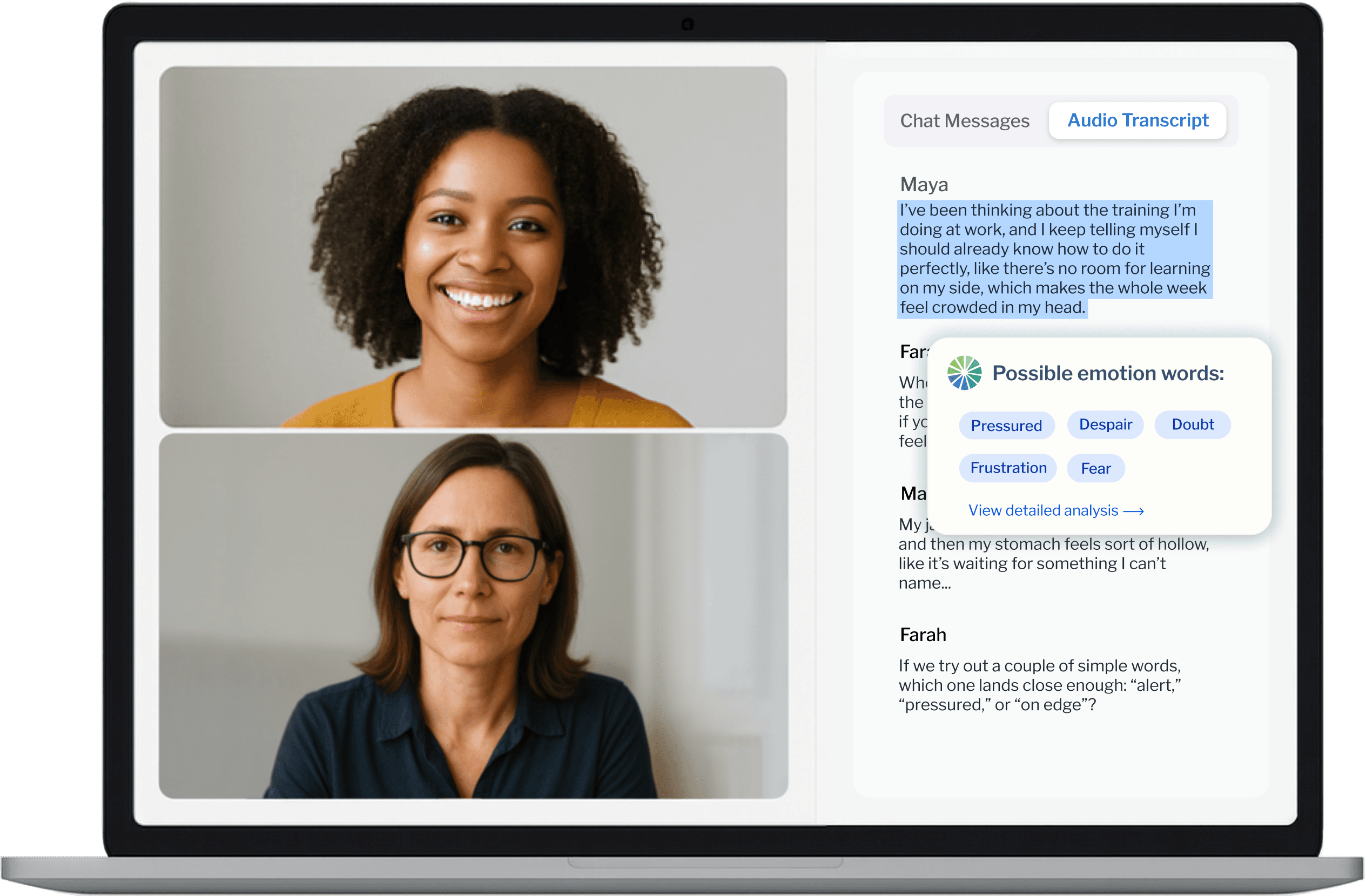 Feelpath therapy session interface showing AI-powered insights